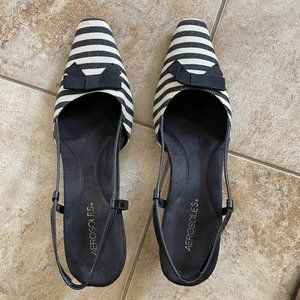 Cute black and white striped slingback "Aerosoles" shoes